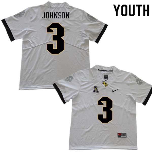 Youth #3 Brandon Johnson UCF Knights College Football Jerseys Sale-White